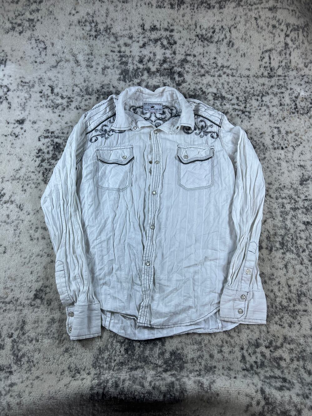 Pop Icon Buckle Shirt Mens L White Pearl Snap Embroidered Western Cowboy Y2K
